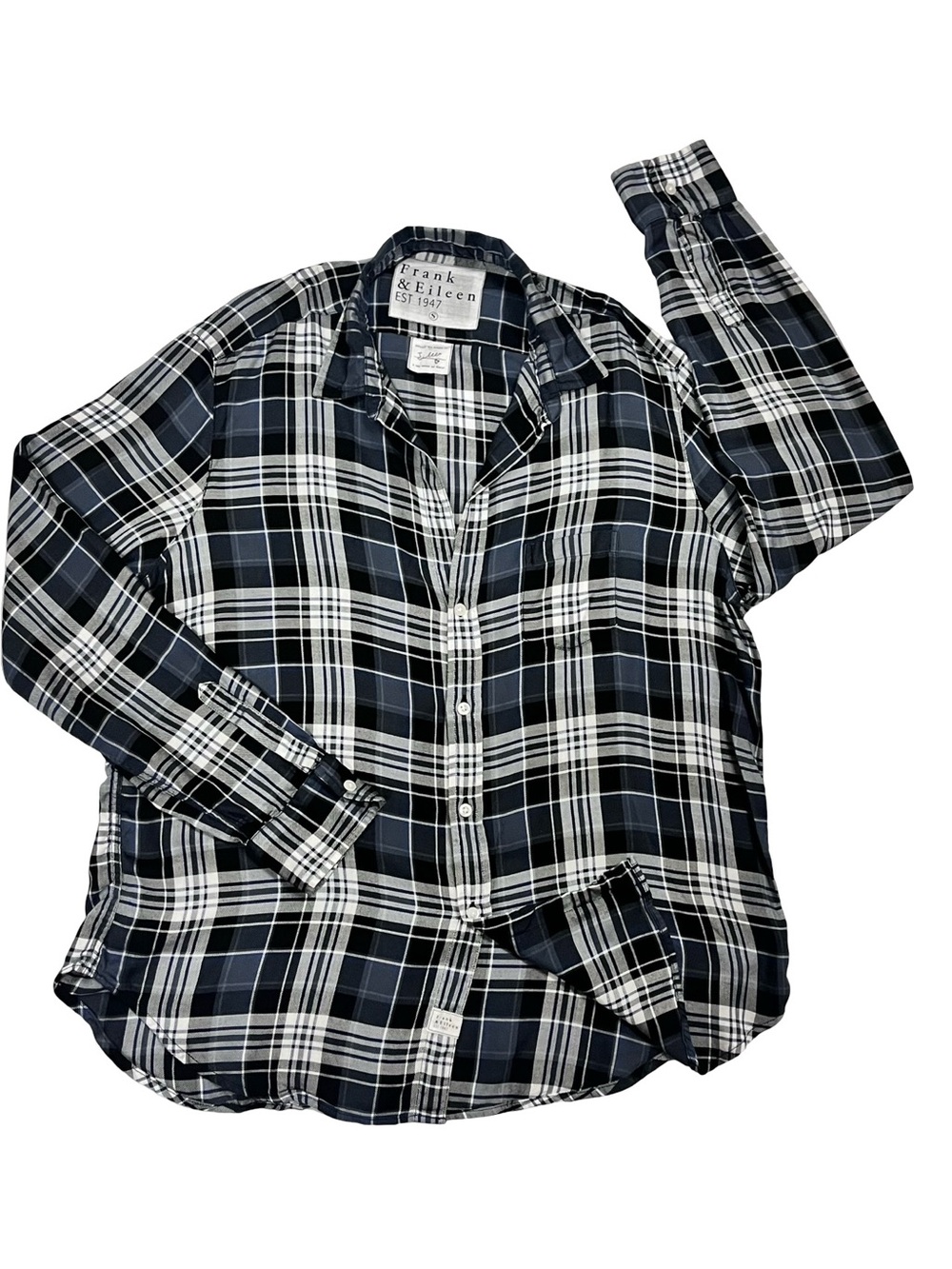 Frank & Eileen Eileen Plaid Shirt Sz S Blue black Plaid Classic Work School
